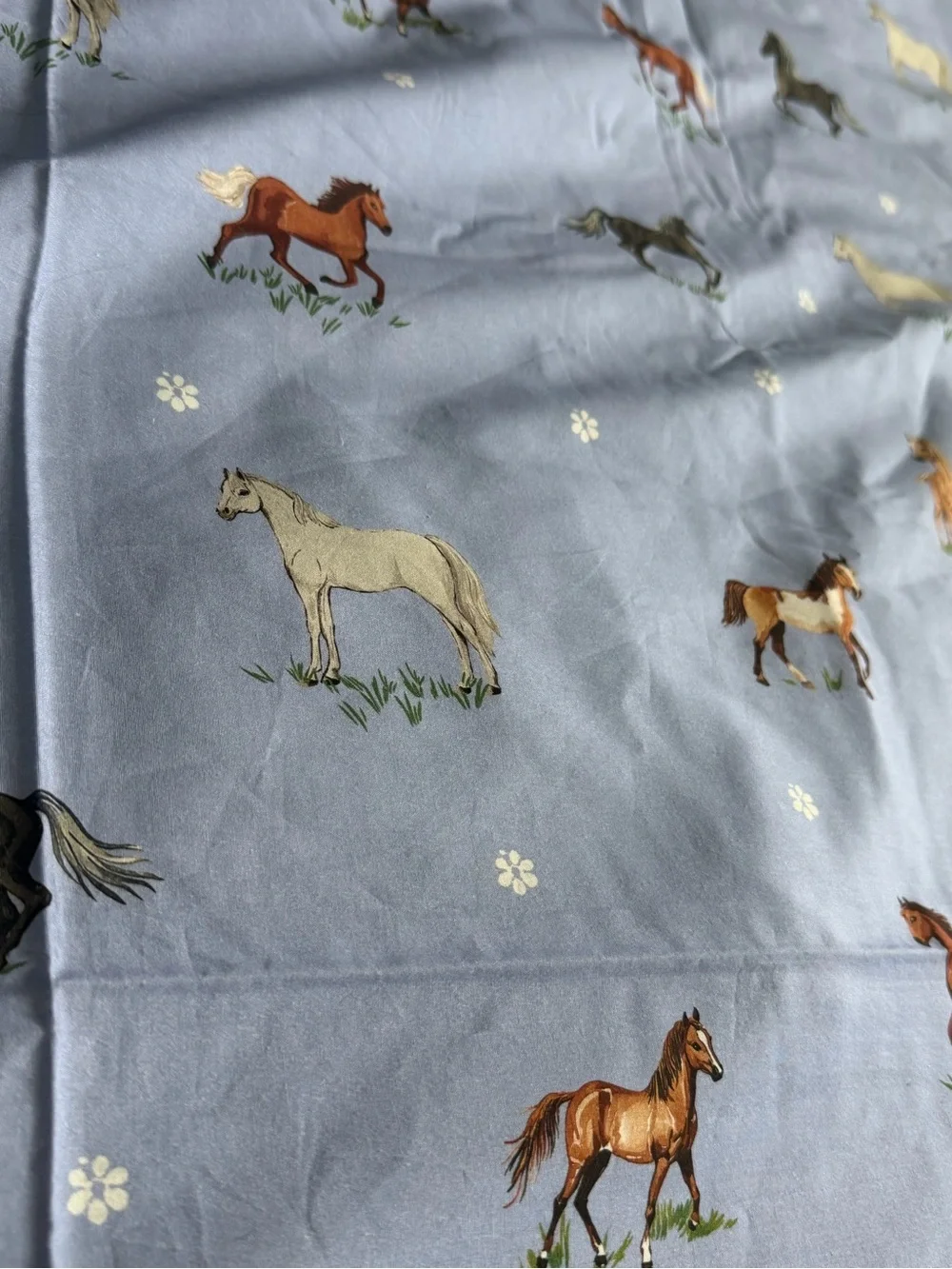 New Anthropologie organic percale cotton printed flat sheet queen full Horses